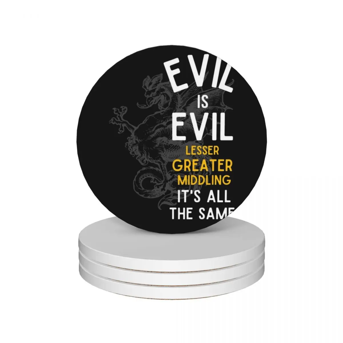 

Evil is Evil - Lesser, Greater, Middling, It's All the Same - Cockatrice - Black Fantasy Ceramic Coasters (Set of 4)