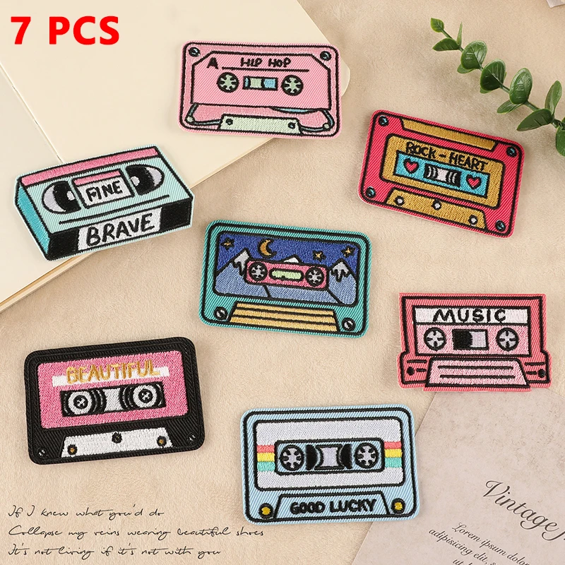 10 pcs/lot Wholesale Audio Tape Embroidery Patch Iron On Patches For Clothing Thermoadhesive Patches On Clothes Sewing Applique