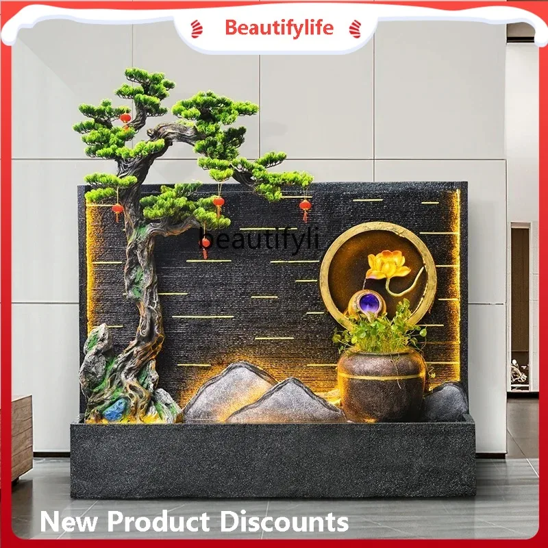 

Asmt59 Большой напольный рокарий Фонтан Водный пейзаж Гостиная Офис Высокая гора и проточная вода Украшение Пейзаж