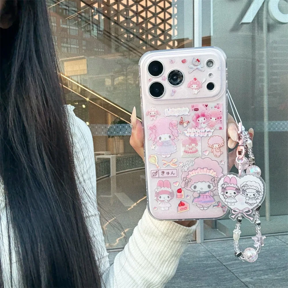 

Cute Cartoon Melody Lamb Phone Case for iPhone 17 Pro 14 Pro Max 16 15 Cover Cute Protection Fundas Cases with Chain For 17 Case