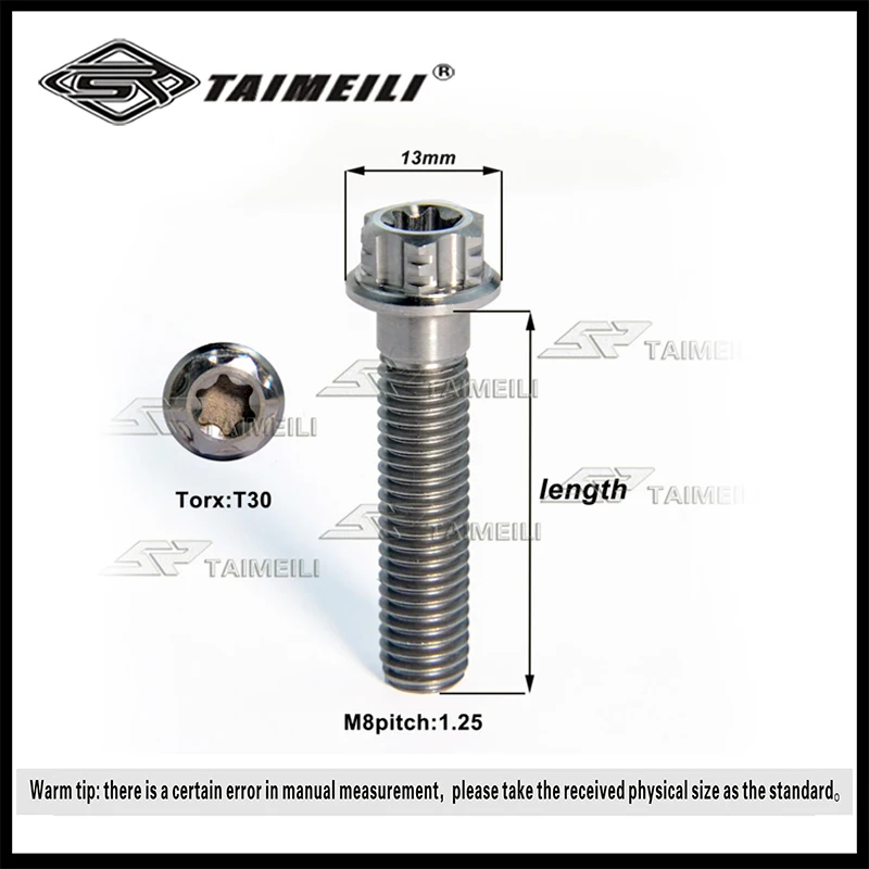 TAIMEILI Titanium screw, torx head flange screw, m8x15 / 20 / 25 / 30 / 35 / 40 / 45 / 50m thread pitch, 1.25 motorcycle screw