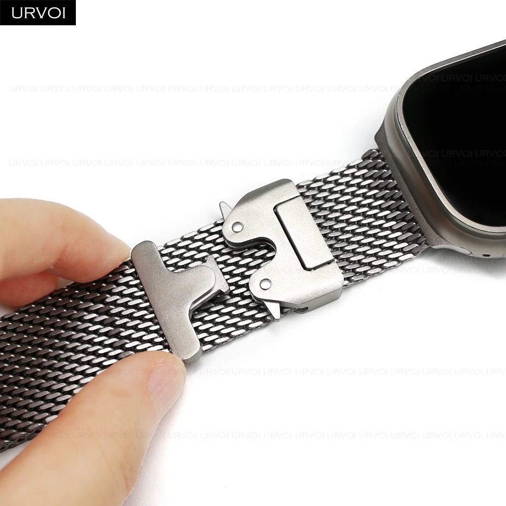 URVOI Band for Apple Watch Ultra 3 2 Series 11 10 9 8 SE stainless steel mesh strap for iWatch secure parachute buckle 46 49mm 4