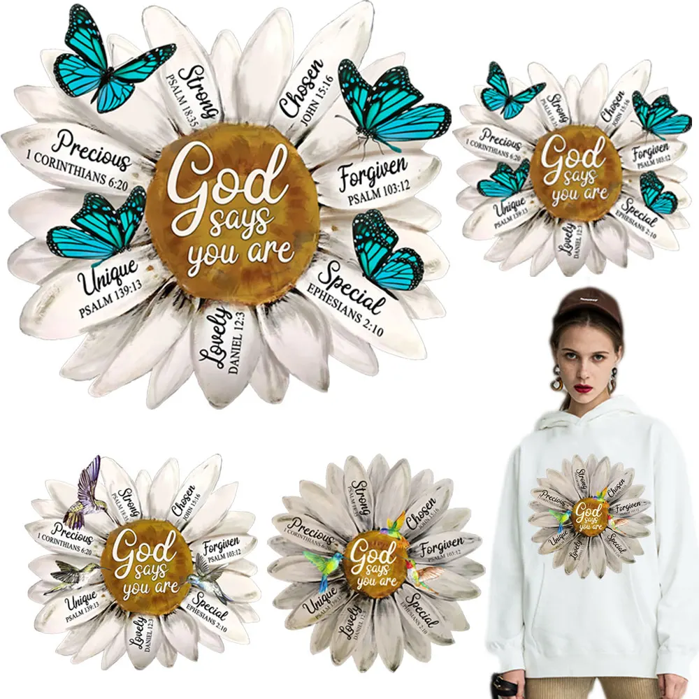 God Say You are Sunflower Iron On Patches For Clothing Thermo Stickers DIY Accessory Decoration Print On Man Clothes Washable