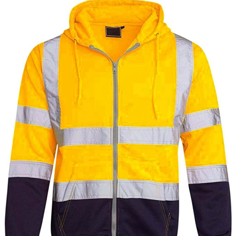 Labor Protection Jacket, Reflective Strip Hooded Sweatshirt, Sanitation Work Clothes, Fleece Color Matching Zipper Sweatshirt