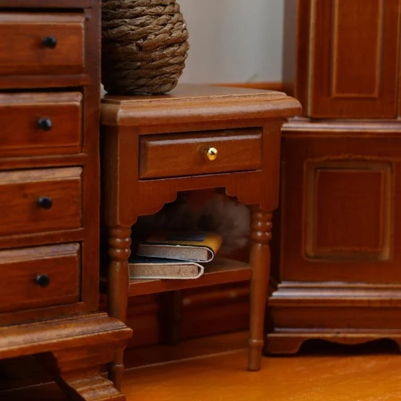 

Миниатюрные кукольные домики в масштабе 1:12, аксессуары для сцен, мини-деревянная прикроватная тумбочка, миниатюрная мебель для