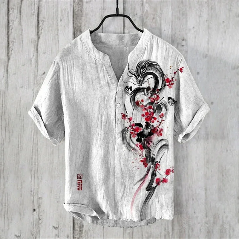 Camisa informal con estampado digital 3D para hombre, camisa de manga corta con diseño de gatito bonito, cruzada, 3 botones, novedad de 2023