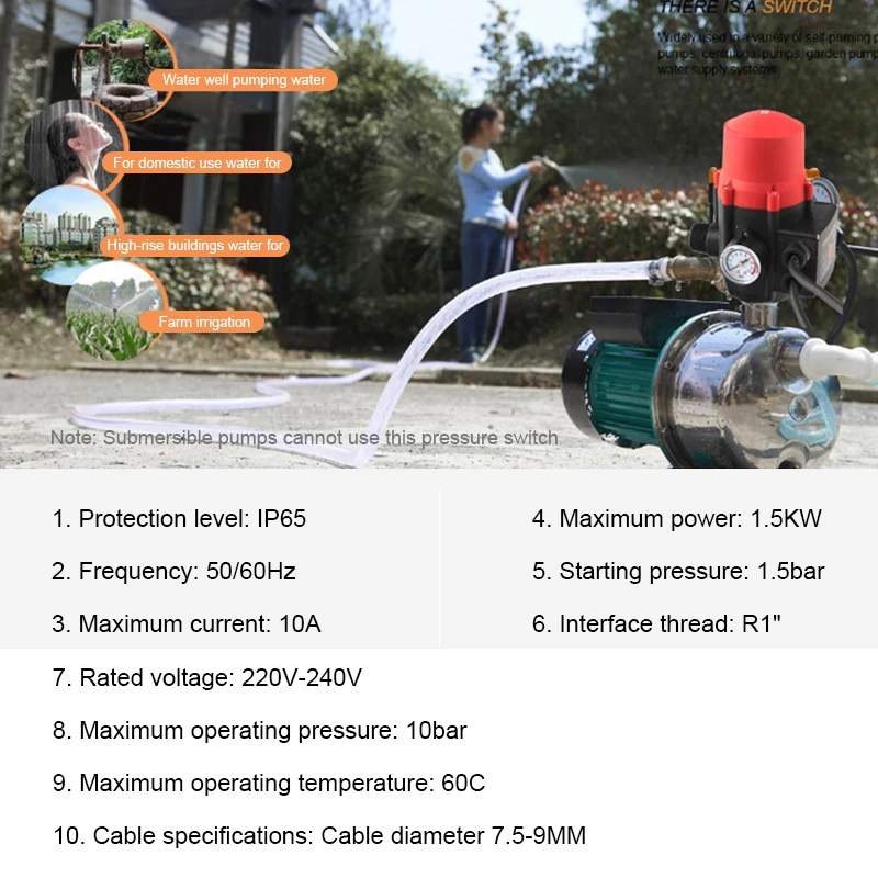 Automatic Pressure Controller Adjustable One Inch Self-priming Pump Water Flow Electronic Pressure Switch Hardware Accessories