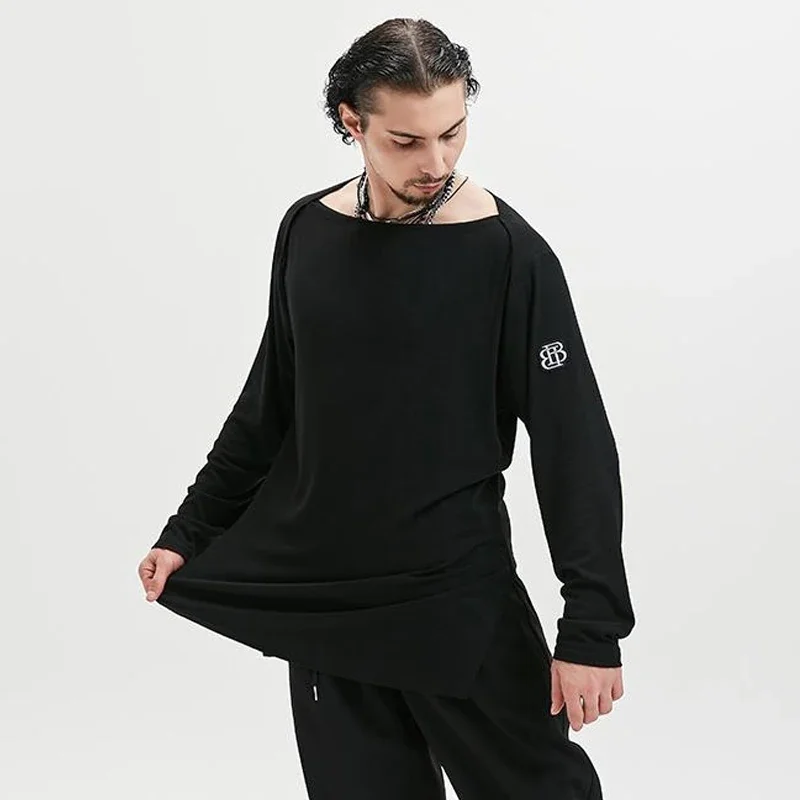 Long Sleeves White Black T Shirt Cha Cha Rumba Dance Training Practice Clothes Adult Male Salsa Top Men Latin Dance Tops