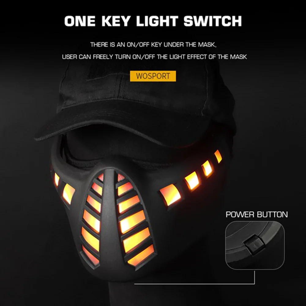 Tactical Cyberpunk LED Mask Hunting Shooting Airsoft Protective Breathable Half Face Mask Halloween Cosplay Mask