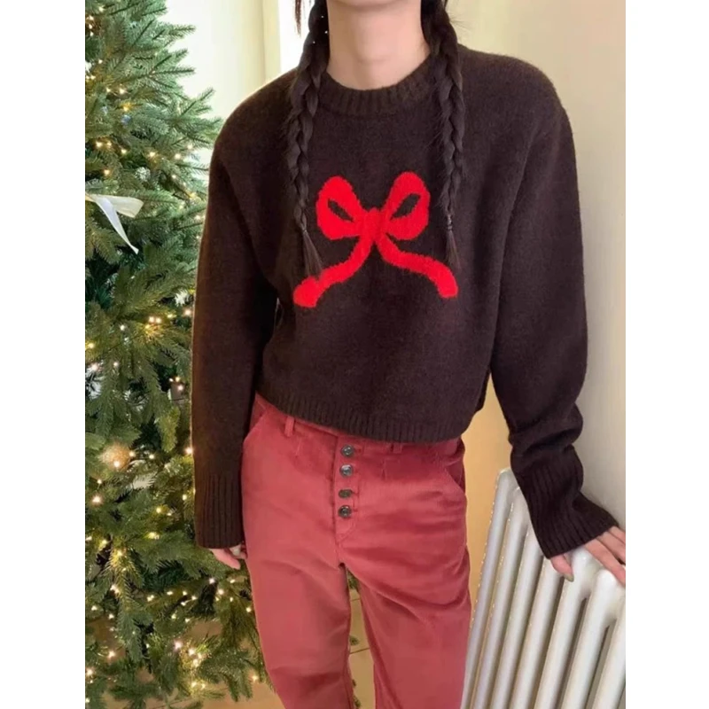 

Loose Fit round Ne Knitted Sweater Women's Spring Summer Knot ort Sve Top Comfortable Breathable Faionable