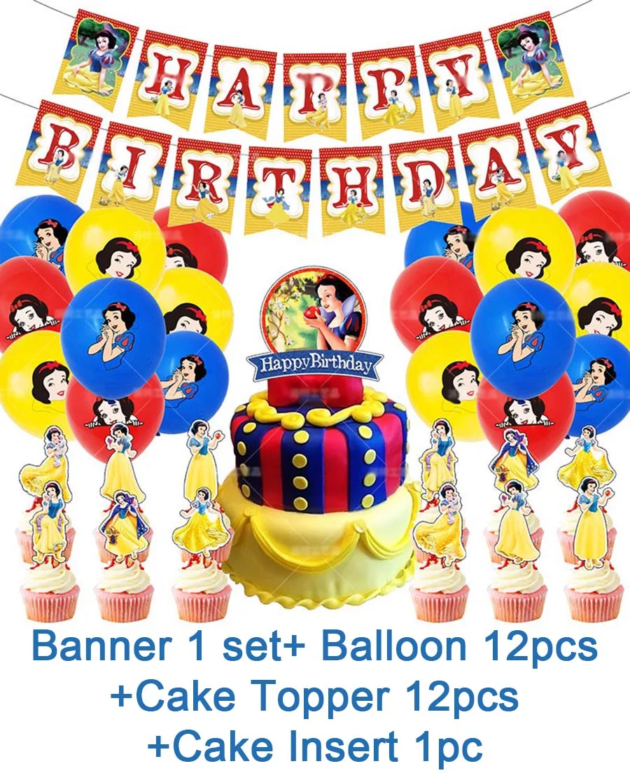 Disney Princess Snow White Theme Birthday Party Decoration Supplies Disposable Cutlery Balloon Background Baby Shower Kid Gift