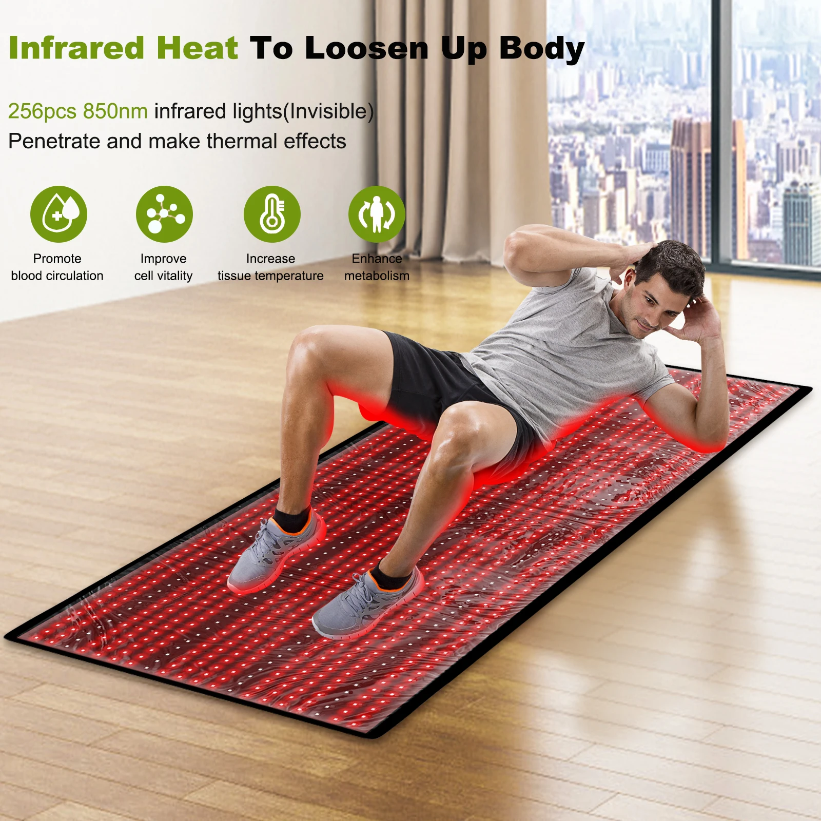 LOVTRAVEL Near Infrared Mat 1280pcs LED Reds Light Therapy Devices Large Pads for Whole Full Body Home Health Relaxation Device