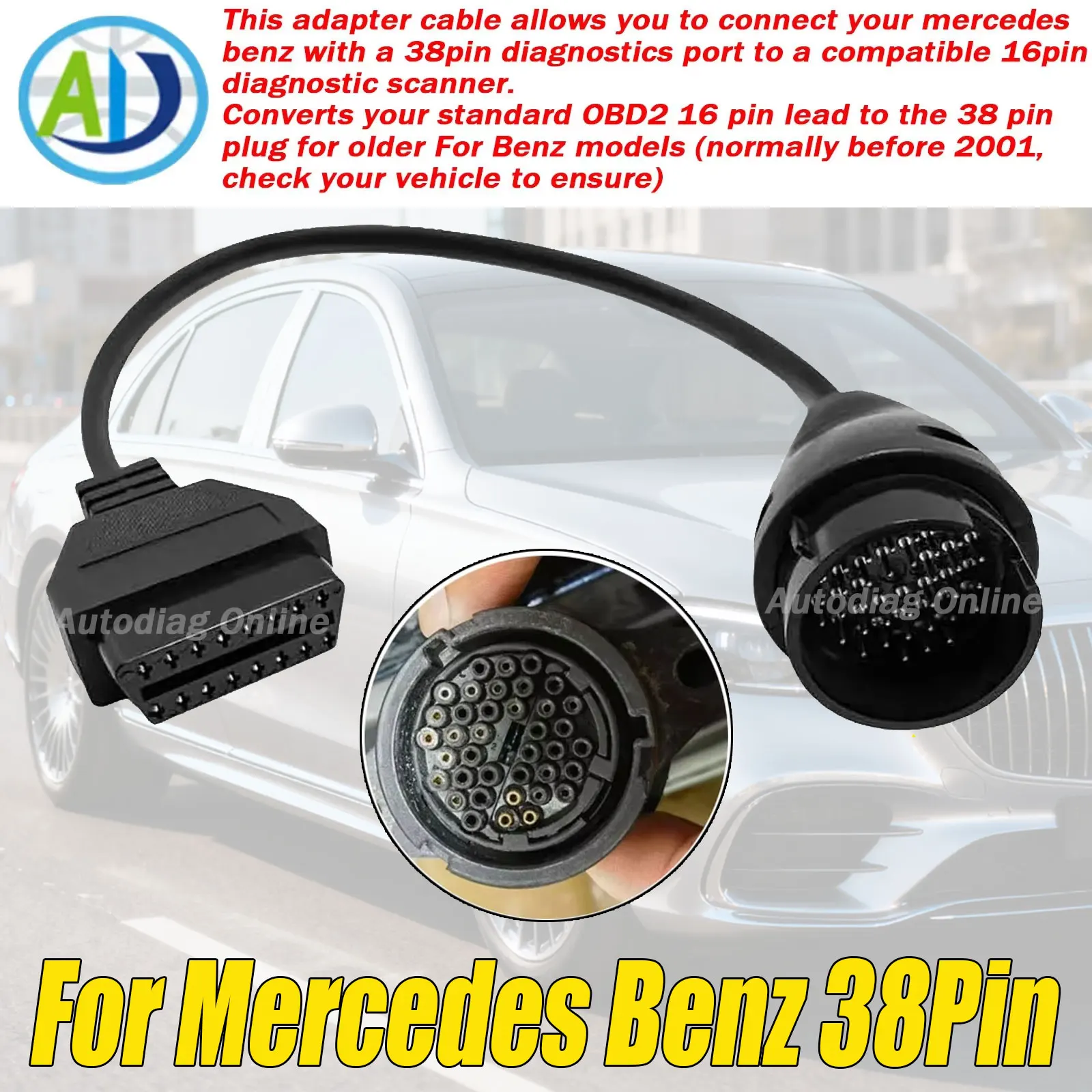 

OBDII Adapter Cable For Mercedes Benz 38pin to 16pin OBD2 Diagnostic Adapter Connector for Benz Vehicle OBD2 Diagnostic Cable