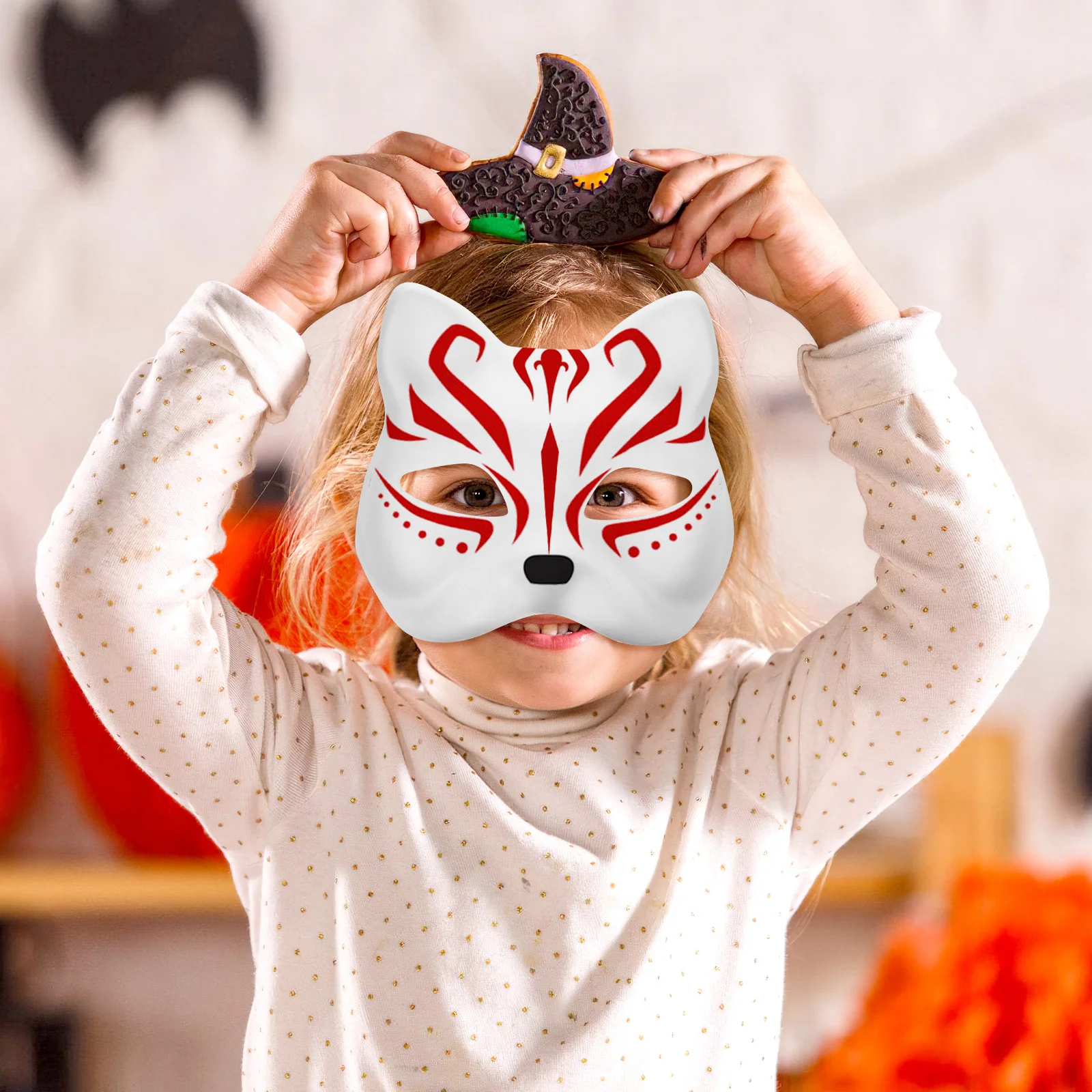 8 stks DIY Ongeverfd Kat Gezichtsmaskers voor Maskerade Halloween Party Cosplay Prop Mannen Vrouwen Japanse Stijl Half Gezichtsmasker Levert