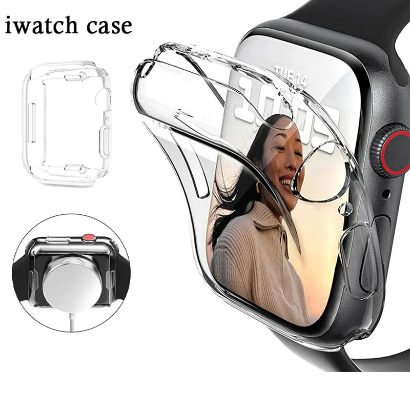 Protective Cover for Apple Watch Case 9 8 7 6 SE 5 41MM 45MM 44MM 40MM Soft Clear TPU Screen Protector for IWatch 4 3 38MM 42MM