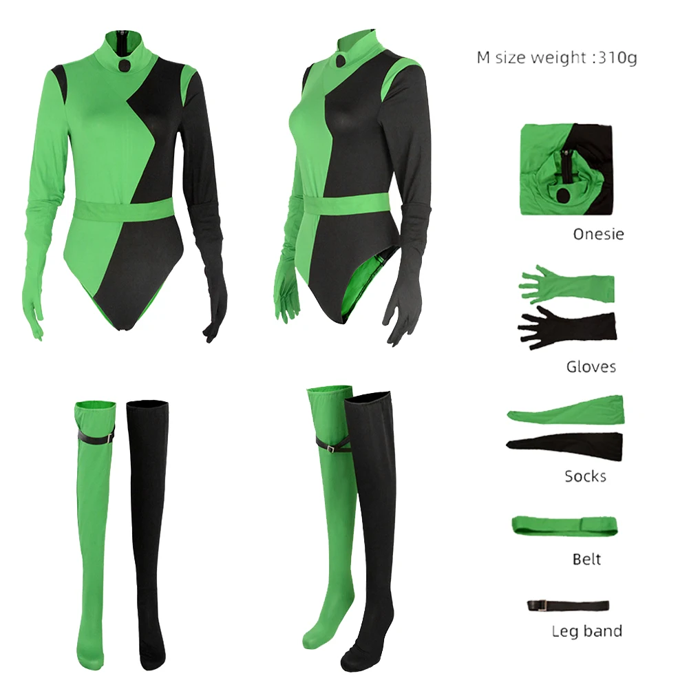 Shego Cosplay Kostüm Rollenspiel Jumps uit Zubehör Bodysuit Outfits Mädchen Frauen Erwachsene Phantasie Dress Up Party Kleidung Verkleidung