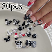 50pcs Black White Mickey Minnie Resin Nail Decortions Polka Dot Bow Heart Cake Y2K 3D Nail Charms Cartoon Minnie Manicue Jewelry