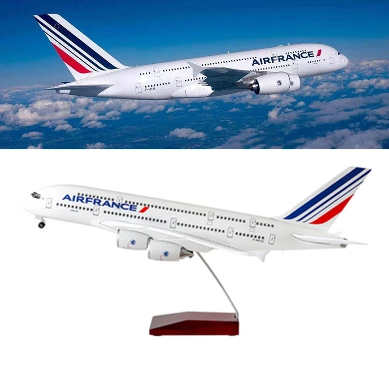 1/160 50.5CM Airplane Air France Airline 380 A380 Model W Light and Wheel Diecast Resin Plane for Collection or Gift (Size : wit