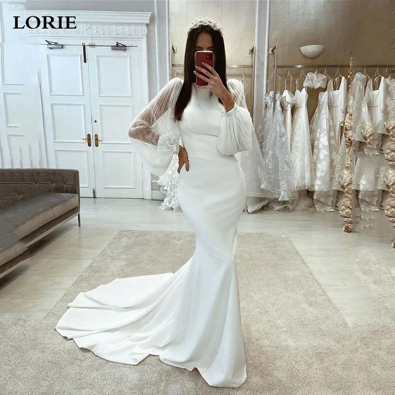 

LORIE Shiny Puff Sleeve Mermaid Wedding Dresses Soft Satin Bride Dress Vestidos de novia Sweep Train Wedding Gown 2024 Customize