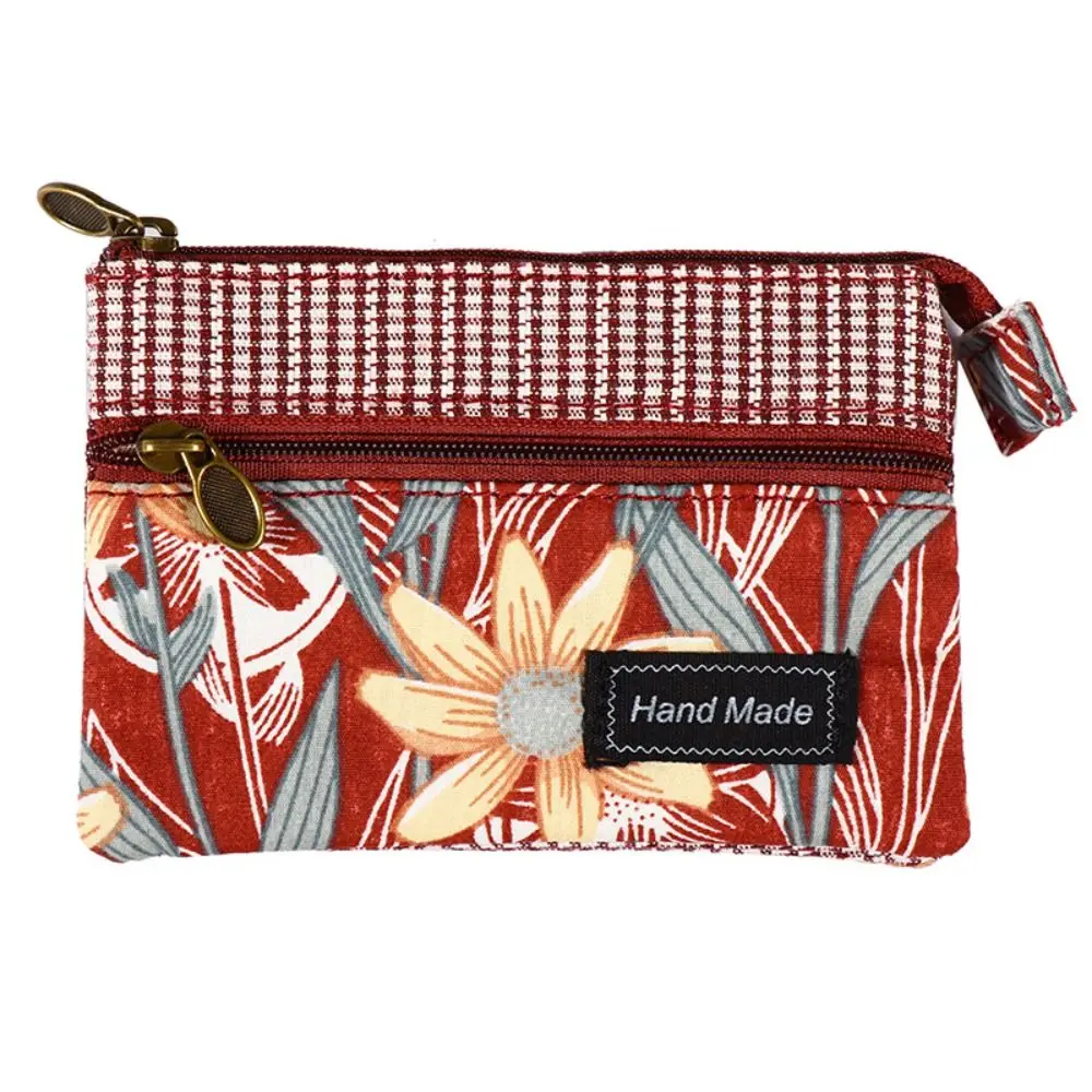 Monedero de tela estampada a la moda, bolso de estilo étnico con doble cremallera, monedero para mujeres y niñas