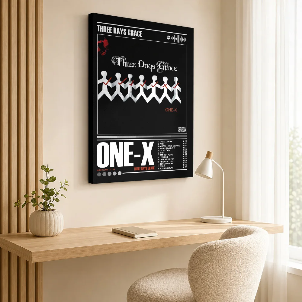 Three Days Grace One-X Album Framed Canvas Poster Grunge Style Wall Art With Personalized Photo For Bedroom Ideal Birthday Gift