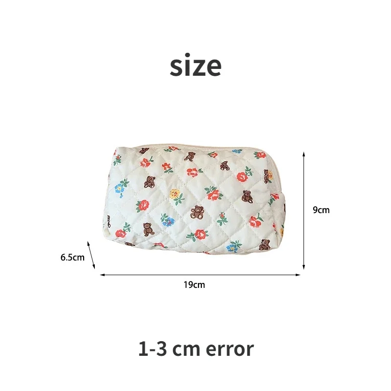 Lovely Cartoon Bear Women\'s Small Cosmetic Bag Pink Flower Female Makeup Case Storage Bags Portable Ladies Cotton Clutch Purse