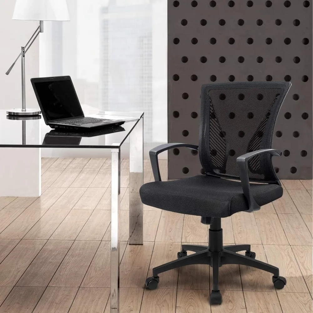 Ergonômico Mesh Office cadeira com braço, Mid Back, giratória, apoio lombar, mesa, computador