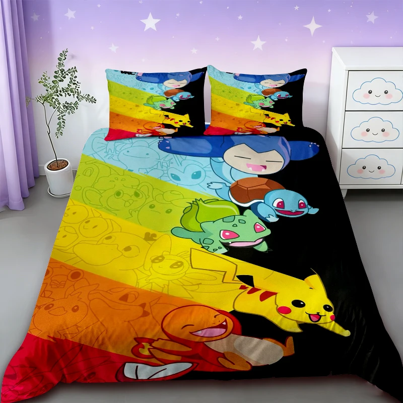 

Pikachu Duvet Covers Pokemon Cartoon Bedding Set Quilt Cover Twin Full Bedroom Bed Decor for Teens Best Gifts Children Bedroom