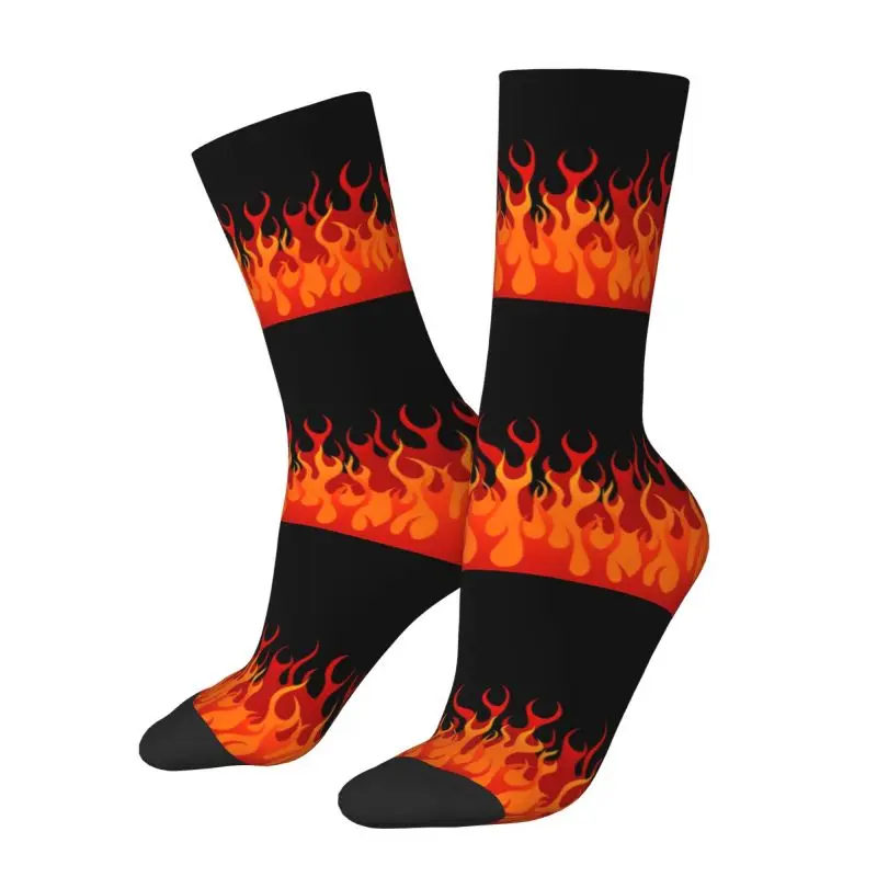 Hot Fire Red Flames Mens Crew Socks Unisex Fashion Vintage Aesthetic Pop Art Spring Summer Autumn Winter Dress Socks