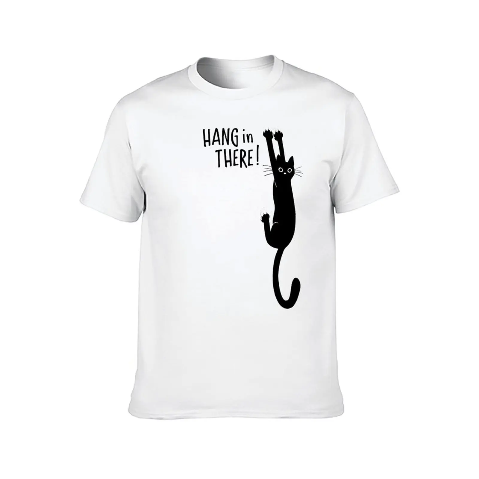 Funny Black Cat Hanging On - Hang in There! Humorous Kitty T-Shirt man t shirt cotton anime tshirt T-Shirt