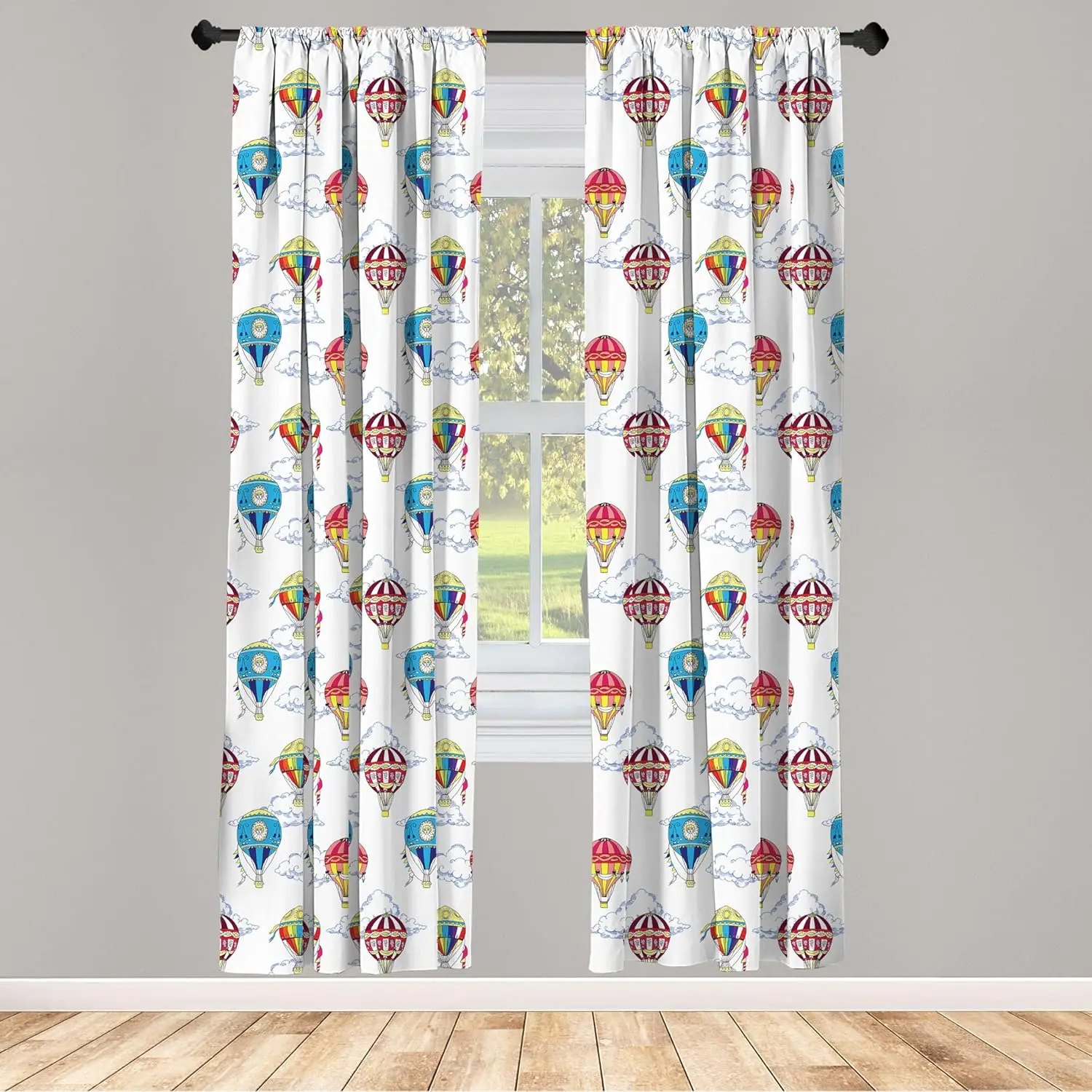 Hot Air Balloon Cloud Print Curtains for Kids Room Window Treatment Playful Home Textile