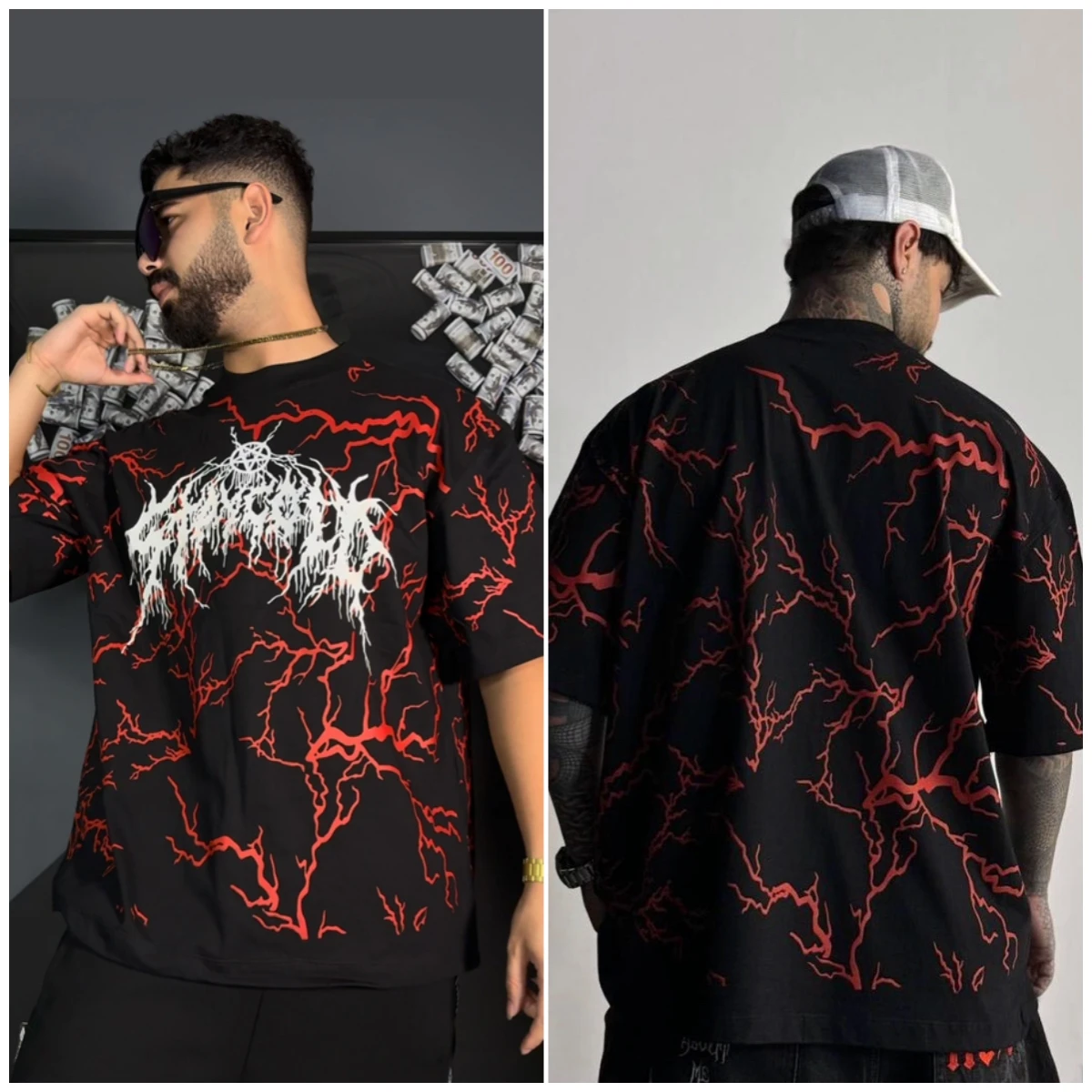 

Черная футболка с 3D принтом Red Lightning Strikes, американская готическая темная стильная дышащая быстросохнущая легкая уличная повседневная футболка