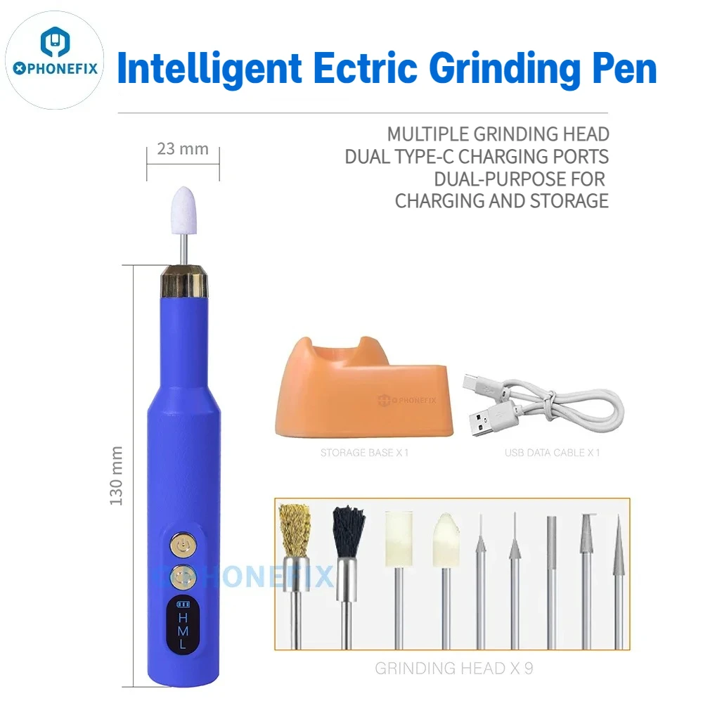 Phonefix Intelligent Type-c Charge Ectric Grinding Pen with 9 Grind Heads for Phone Disassembly Polishing Repair Hand Tool Set