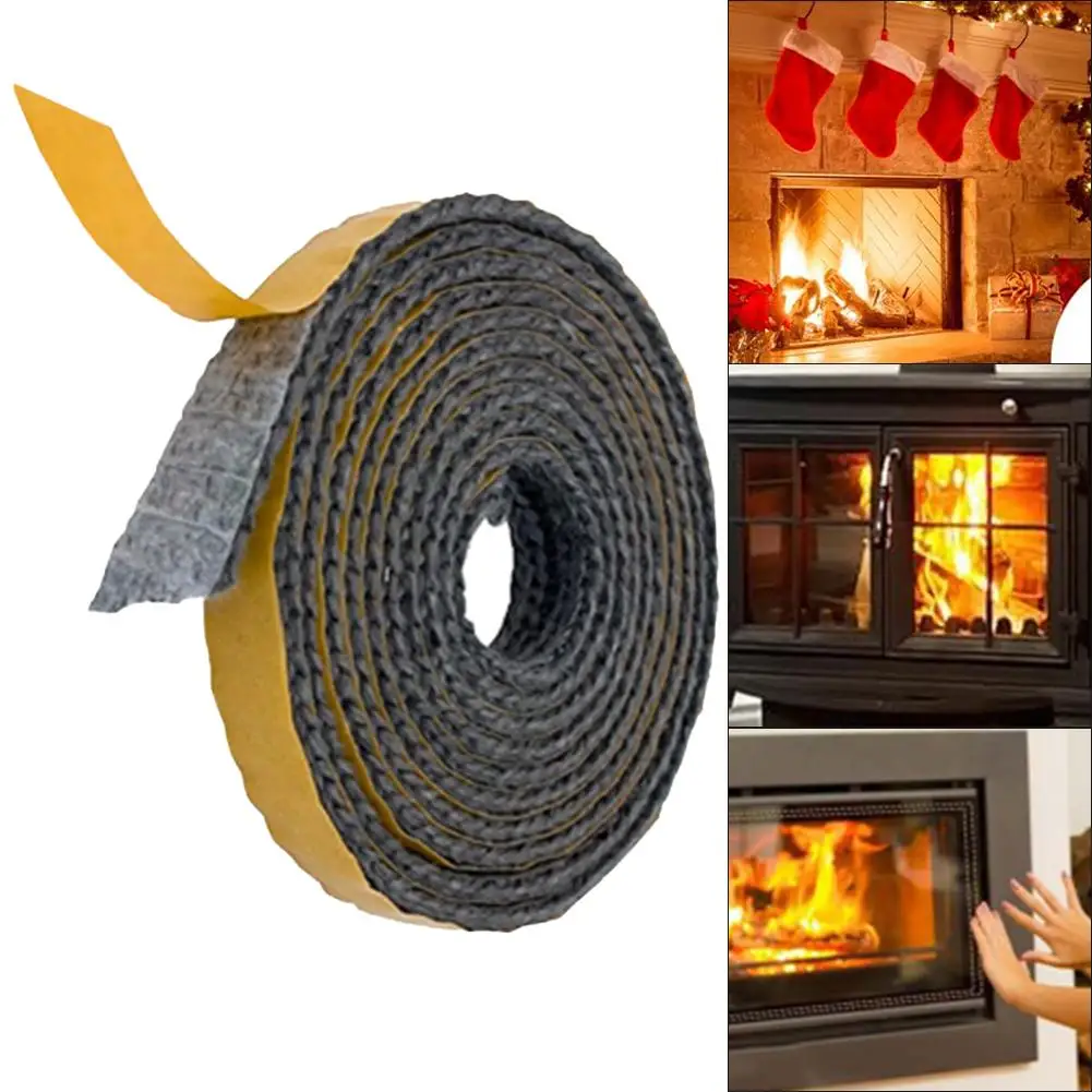 

2M Fiberglass Rope Black Flat Stove Gasket Rope -Self Adhesive Glass Seal Stove Fire Rope High Temperature Sealing Strip