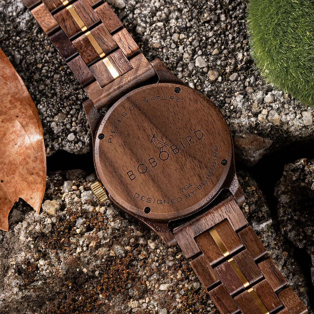 BOBO BIRD Mens Wooden Watches Walnut Wood Watch Quality Movement Luminous Hands Date Display Watches for Men Anniversary Gift