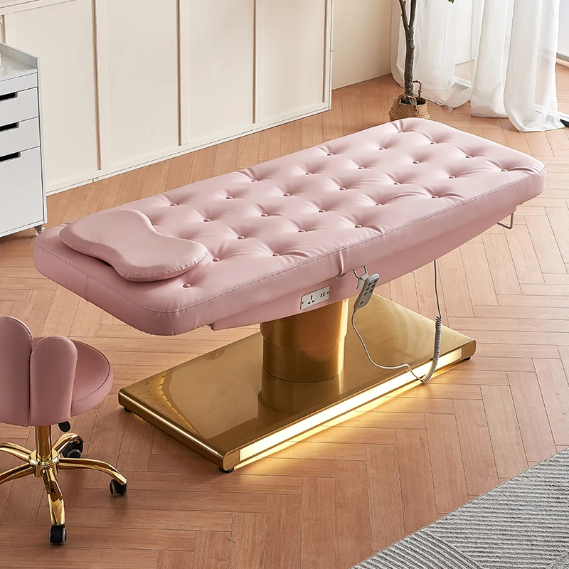 Salão Cabeça Spa Ordenha Mesa De Massagem, Clínica Facial Cadeira, Rosa Beleza Elétrica Cama, Tatuagem de elevação automática Cama de cirurgia médica