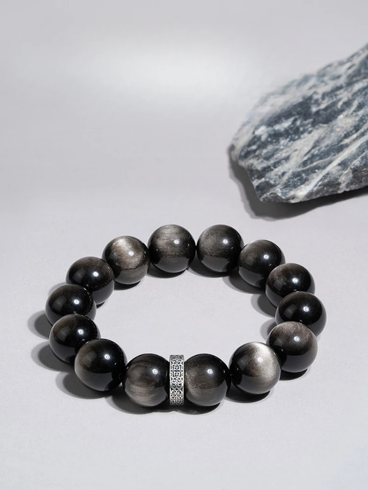 

Bracelet Couple's Natural Material round Vintage Buddha Beads Obsidian Lucky Beads Accessories Beaded Men'sWomen's Same Gift Box