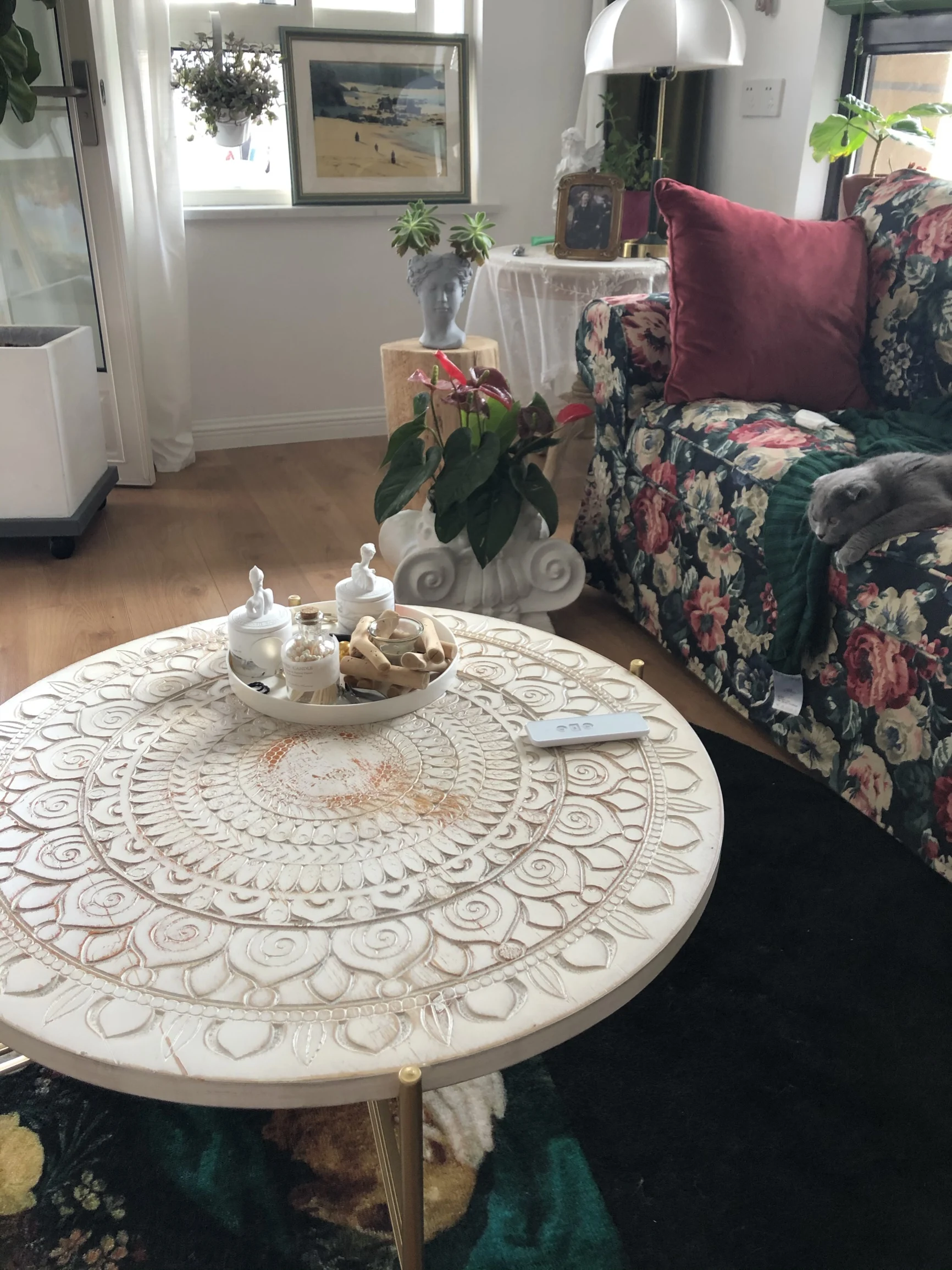 أثاث منحوت عتيق من الخشب الصلب طاولة قهوة منحوتة قديمة طاولة قهوة مزخرفة فرنسية #5