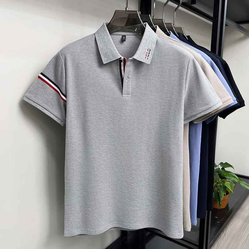 100% Baumwolle Herren Kurzarm-Poloshirt mit Kragen, Knöpfen und Buchstaben-Stickerei, Neues Sommer-Poloshirt, Lässige Mode, Atmungsaktive Herrenbekleidung – Detail 16