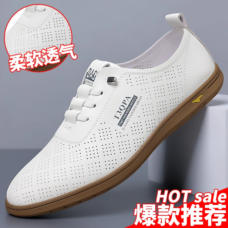 WAERTA High Quality Leather Casual Mens Shoes Hollow Out Breathable Walking Sneakers Summer Handmade Loafers Soft Driving Shoes