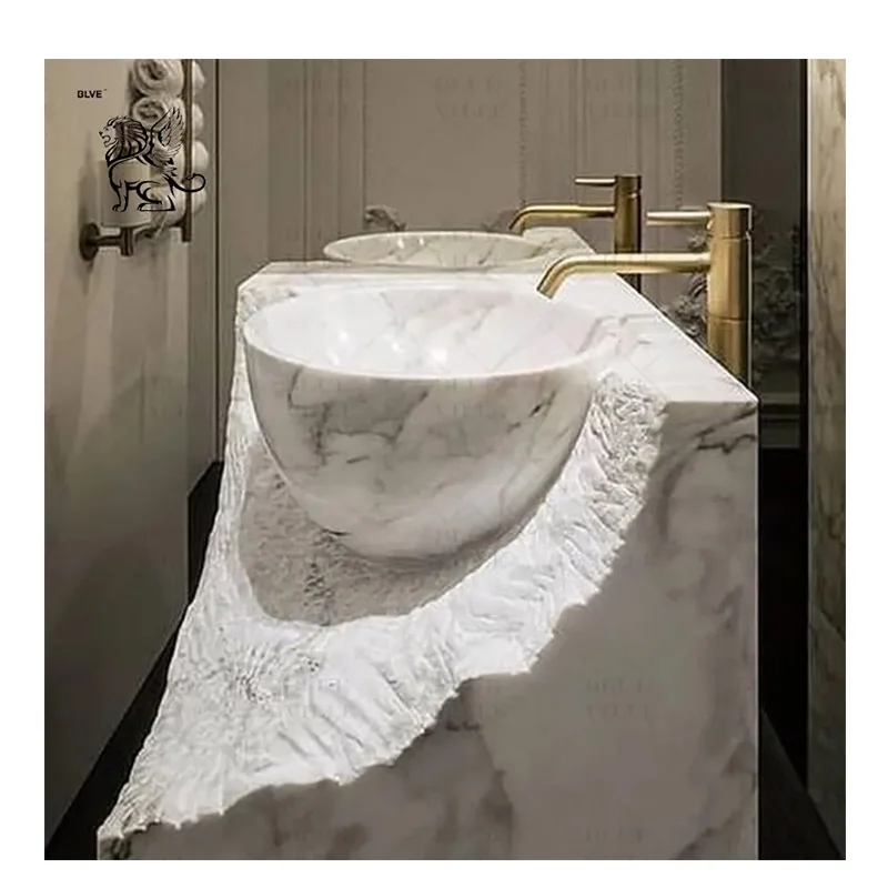 Luxury Home Decor Wall Mounted Natural Stone Sink Bathroom Sink Basin Hotel Marble Wash Basin