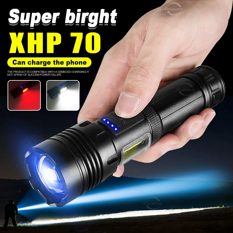 XHP70 Super Bright Flashlight Rechargeable Flashlights for Home Useful Gadgets Led Torch With COB High Powerful Portable Lantern