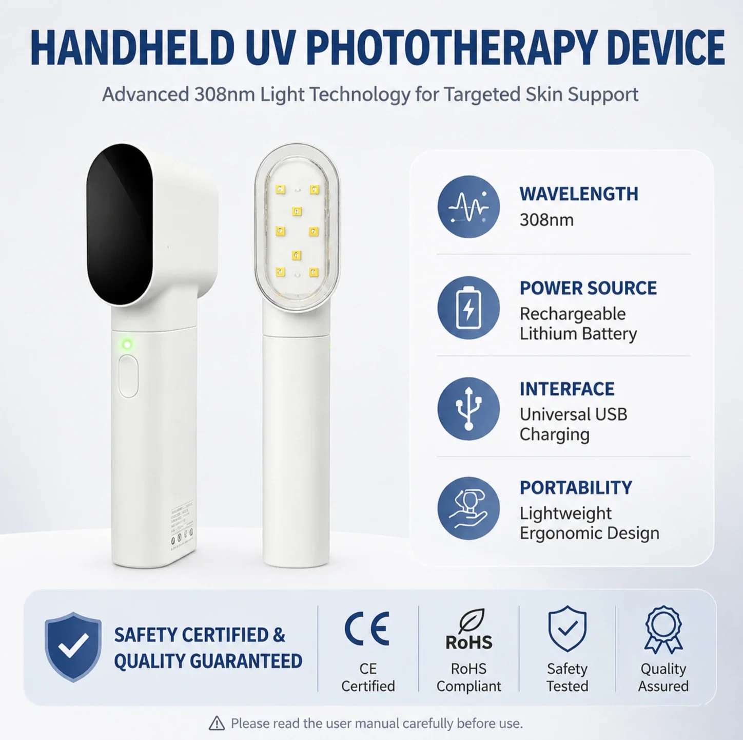 

308nm LED UVB Excimer Laser Phototherapy Lamp Medical Device for Psoriasis & Vitiligo Treatment Skin Disease Therapy Lamp