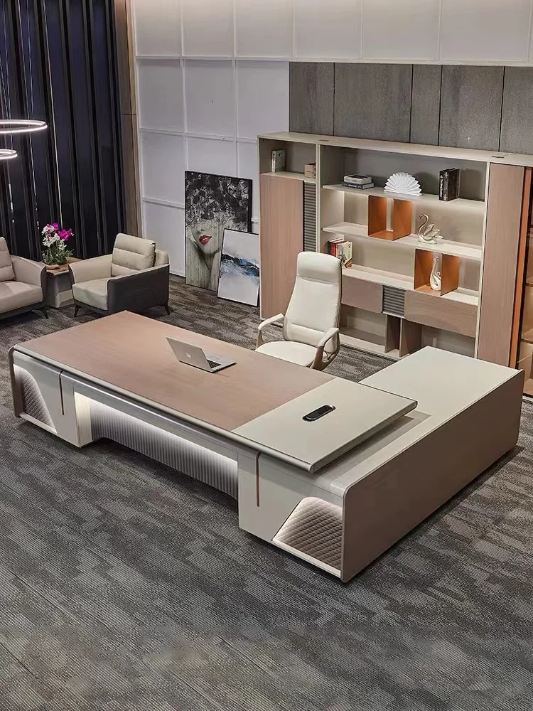 Light Color L-Shaped Executive Computer Desk Commercial Business Furniture Design Manager Office Desk