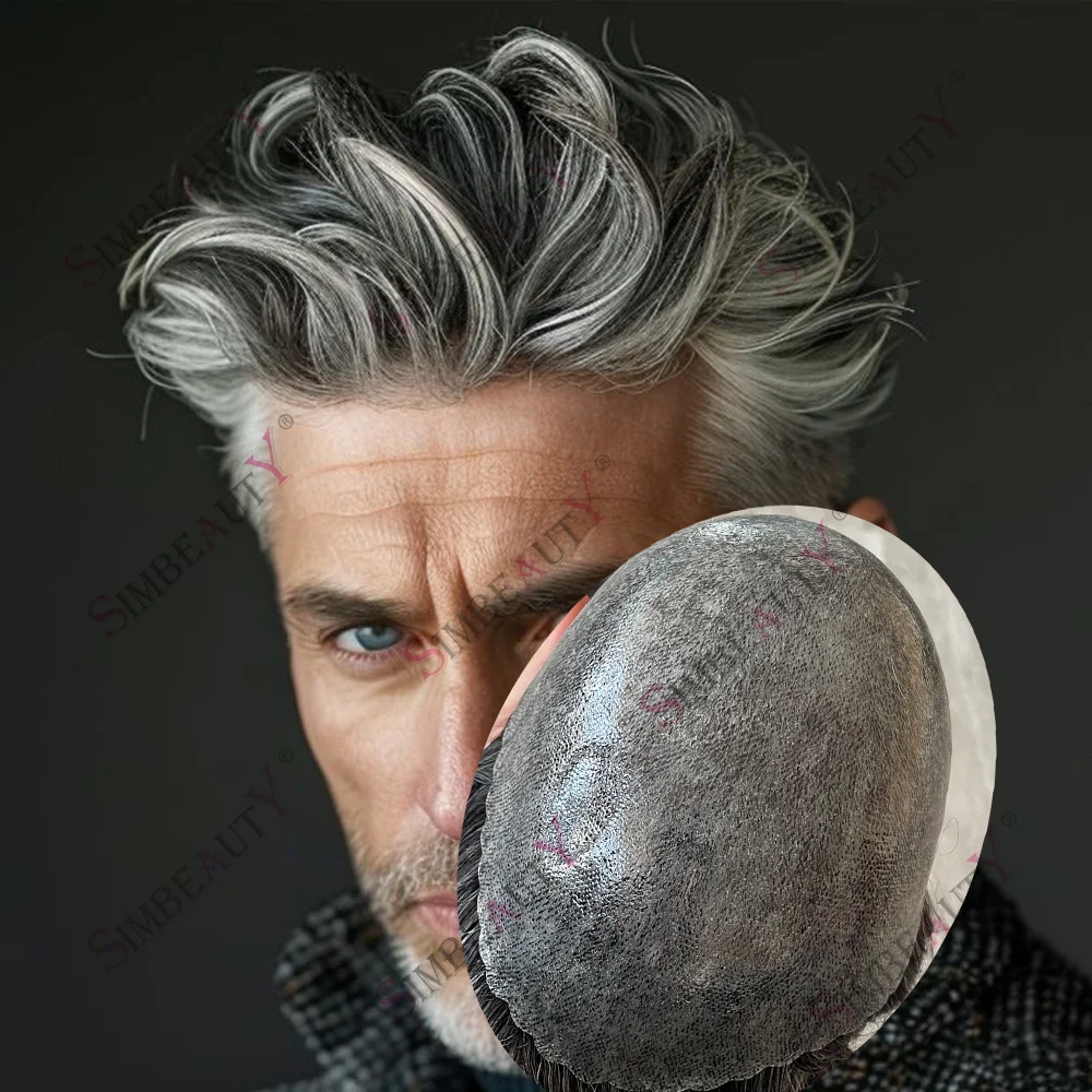 

# 1B50 1B80 # Накладка для волос Old Man Salt&Pepper из 100% натуральных человеческих волос на тонкой полиуретановой основе, легко надеваемая, с естественной линией роста волос, прочная, имитирующая натуральные волосы.