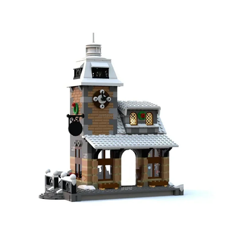 

New 730pcs MOC Winter City Street View Train Station Building Blocks Bricks Model Toys For Children Christmas Gift Set