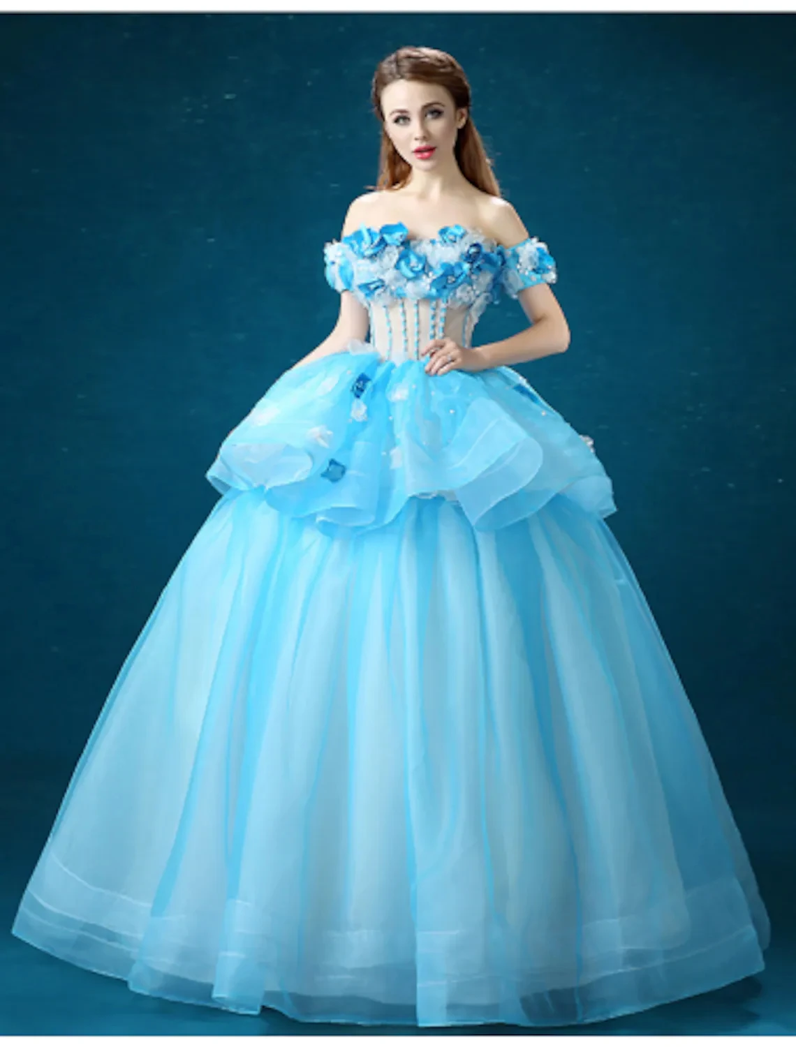 Luxus Organza Quinceanera Kleid für Frauen 2022 Bodenlangen Off Schulter Organza mit Appliques Blume Formale Abend Ballkleid