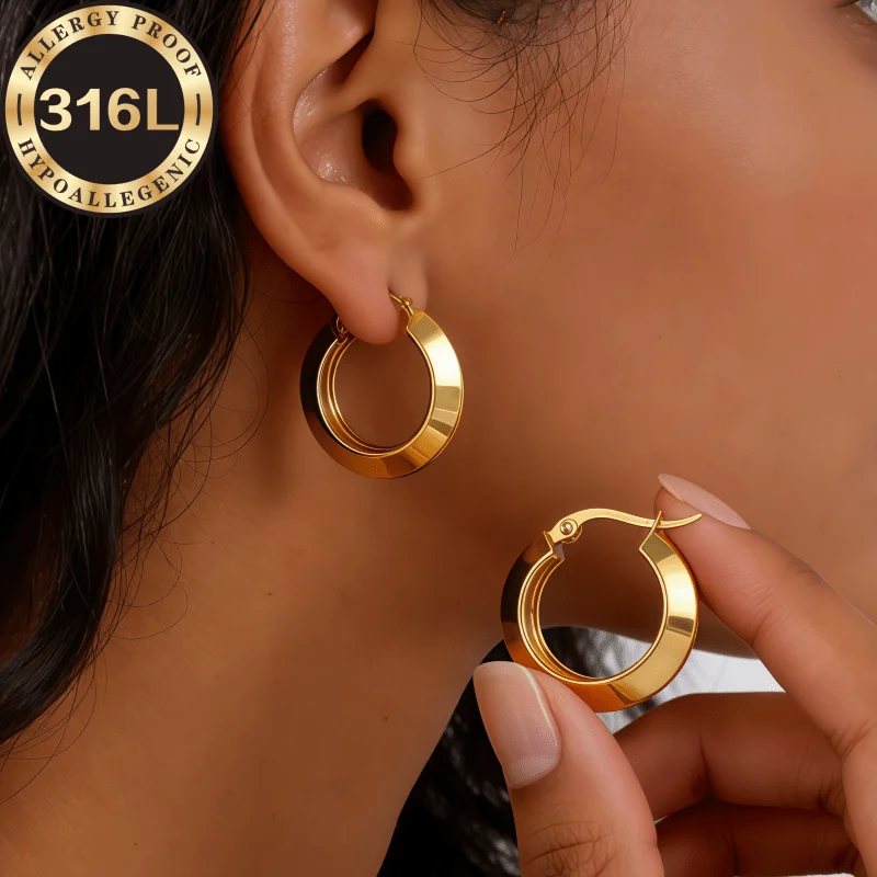 Elegant Women's 316L Stainless Steel Earrings Hypoallergenic Earrings, Triangle Round Simple and elegant