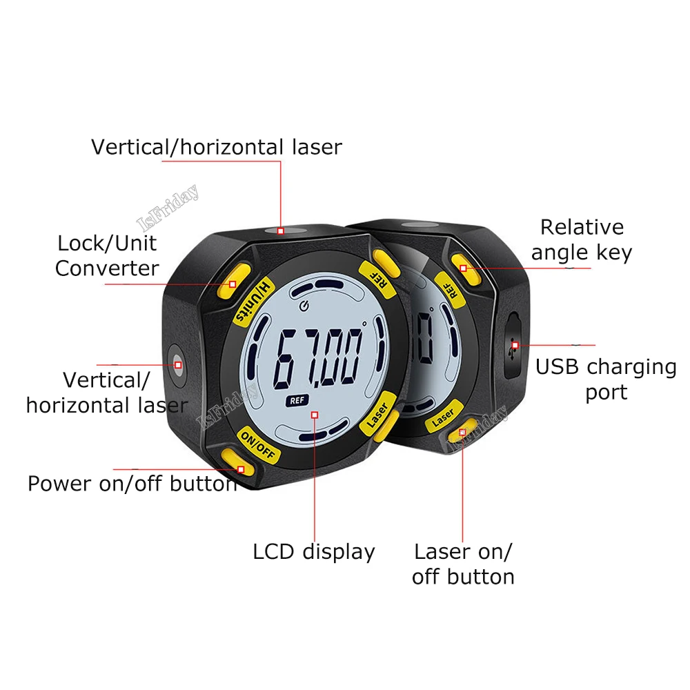 High Precision Digital Inclinometer Electronic Protractor Magnetic Angle Meter Slope Measuring Instrument With Laser Level Meter