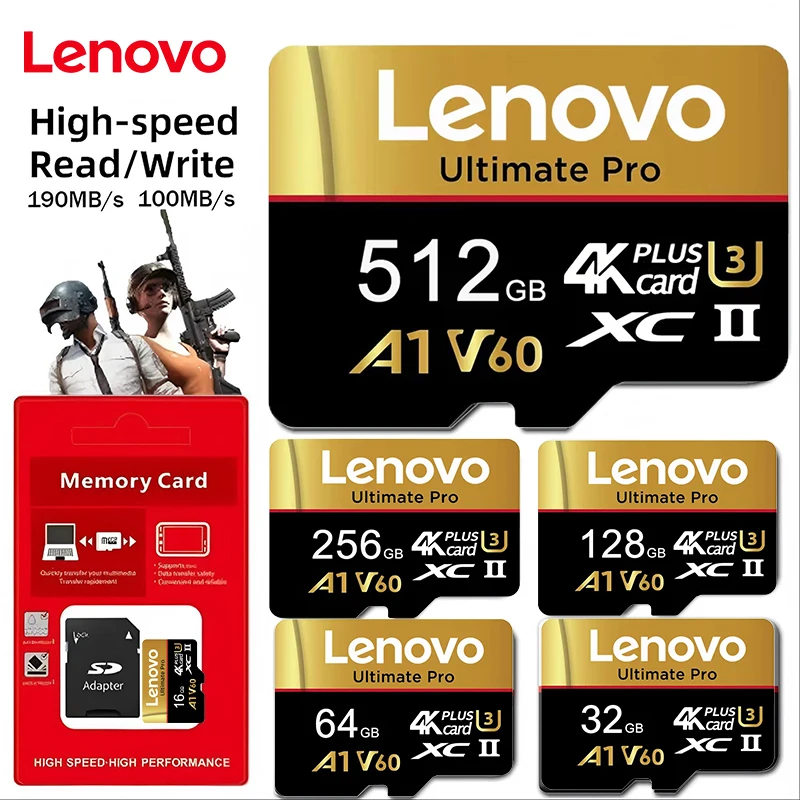 Lenovo Long Lasting SD Cards 512GB Micro TF SD TF Cards Memory Card 128GB 32GB U3 Premium for Drone / Camera / Gaming / GoPro